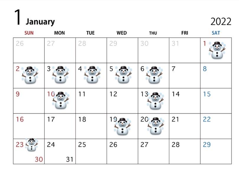 ★1月休診カレンダー★